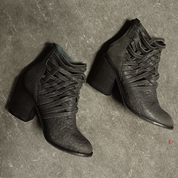 Free People Carrera Grey Woven Leather Ankle Boots 38 (7½US) - Picture 4 of 10